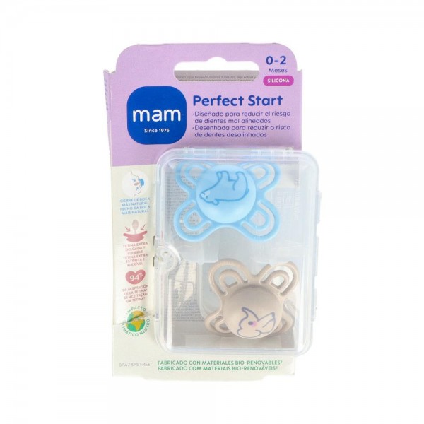 CHUPETE MAM PERFECT START SILI FISIO 0-2 M 2 UN AZUL